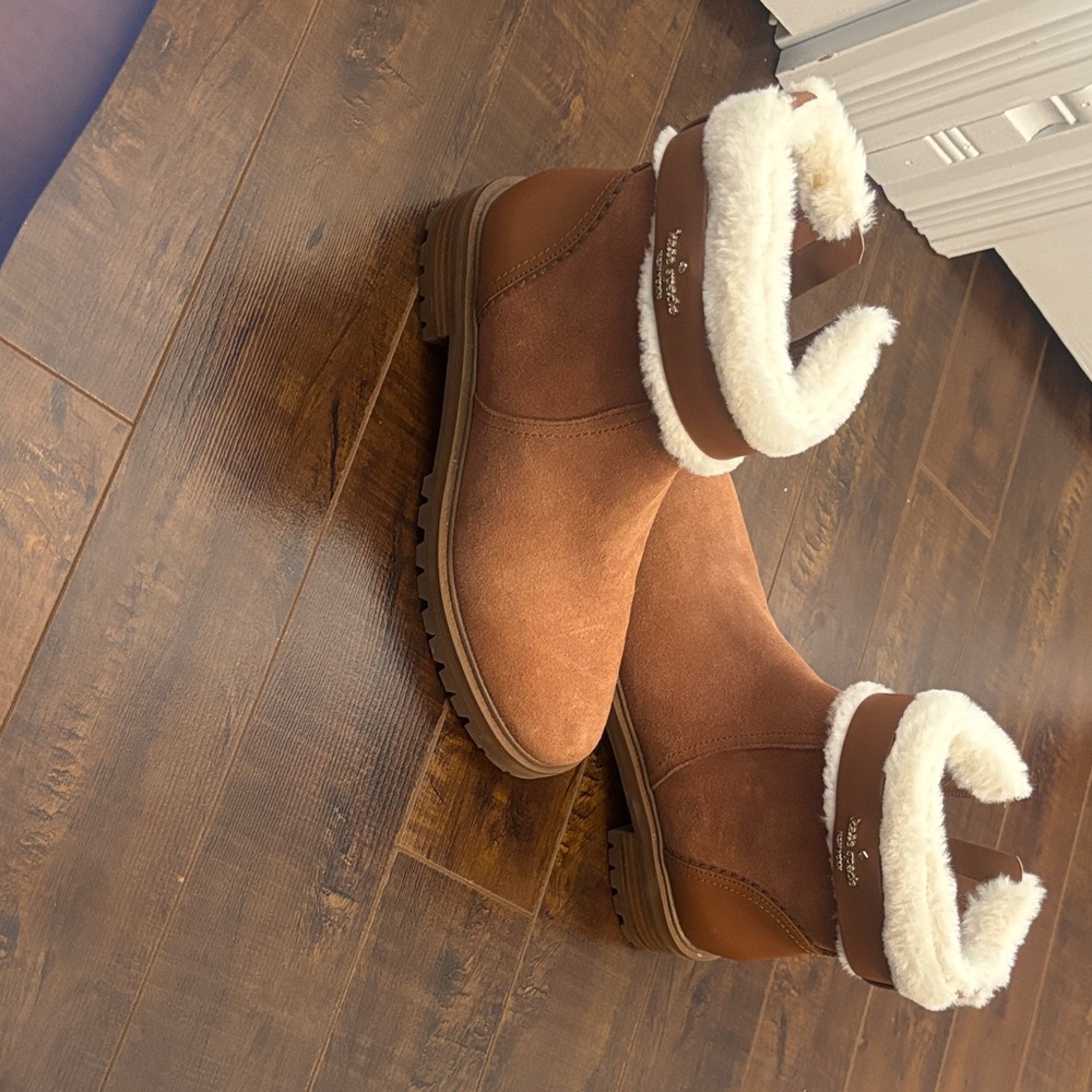 Kate spade Brown Suede Ankle Boots with White Fur Lining